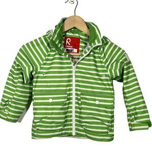 reima Kids Jacket Coat Size 4t 104 EU Green Stripe Hooded Zip Front Finland
